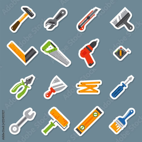 Hands with construction tools worker equipment house renovation handyman vector illustration.