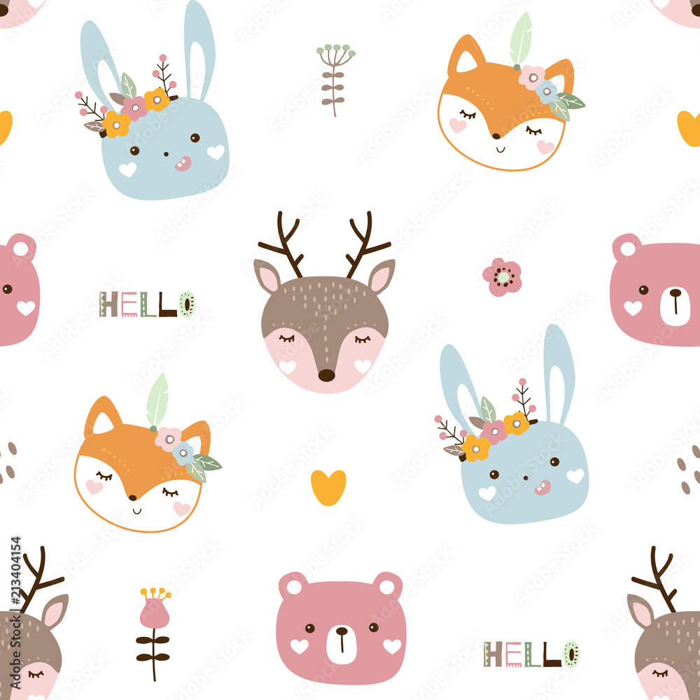 Seamless pattern with cute animals. Kids animals vector illustration Seamless pattern with cute animals. Kids animals vector illustration