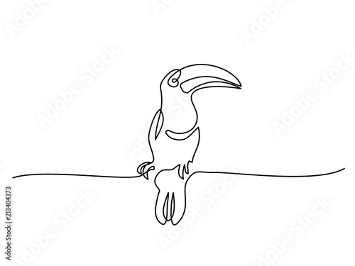 Continuous one line drawing. Tukan bird symbol. Logo of the bird. Vector illustration