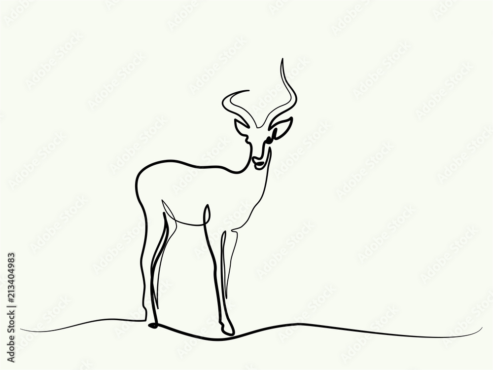 Continuous one line drawing. Impala walking symbol. Logo of the Impala ...