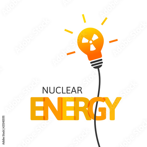 Nuclear energy concept with lightbulb and radiation symbol inside. Integrated text and lettering with multiply blend mode.