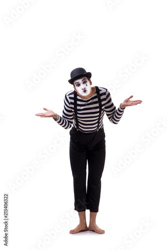 Young mime isolated on white background