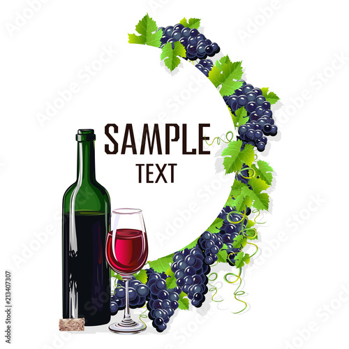 Card template with a glass of wine and grapes