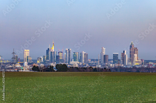 panorama of Frankfurt skyline by night