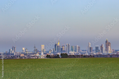 panorama of Frankfurt skyline by night