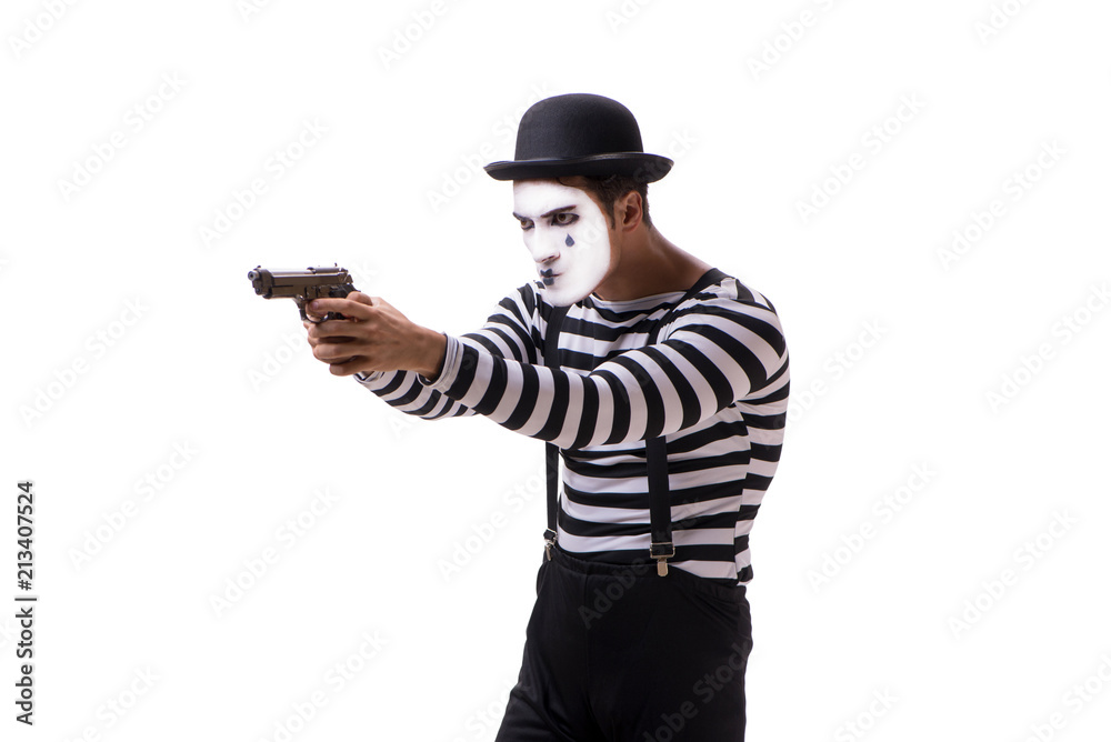 Mime with handgun isolated on white background Mime with handgun isolated on white background