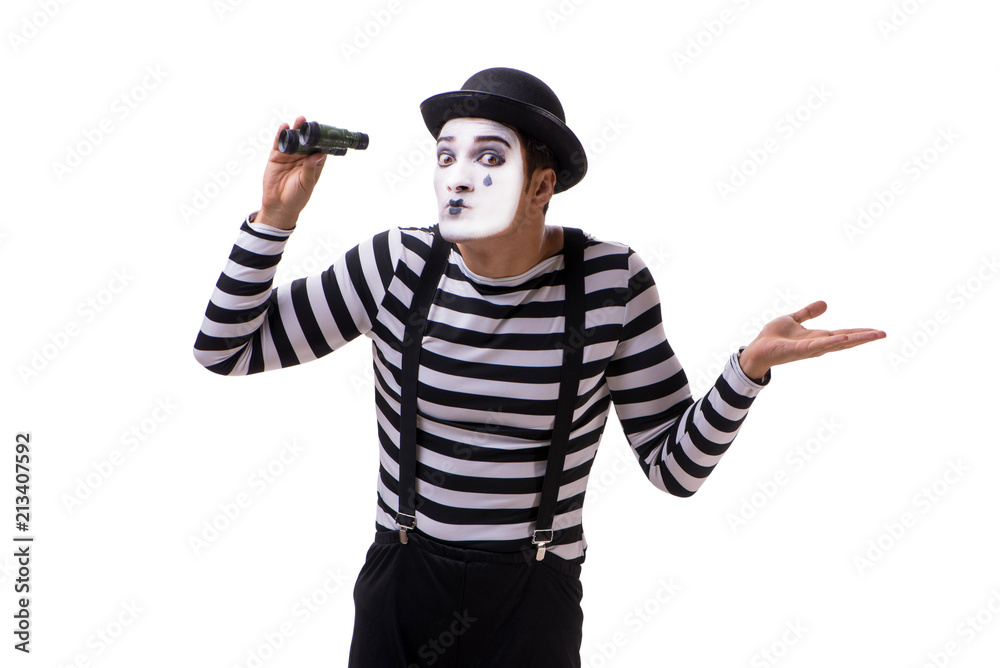 Mime with binoculars isolated on white background Mime with binoculars isolated on white background