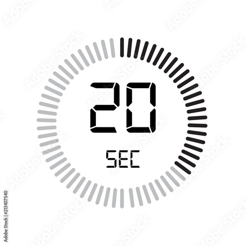 The 20 seconds icon, digital timer. clock and watch, timer, countdown symbol isolated on white background, stopwatch vector icon