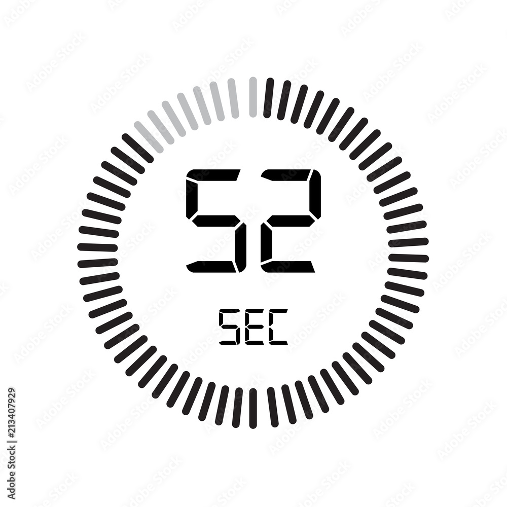 The 52 seconds icon, digital timer. clock and watch, timer, countdown symbol isolated on white background, stopwatch vector icon The 52 seconds icon, digital timer. clock and watch, timer, countdown symbol isolated on white background, stopwatch vector icon
