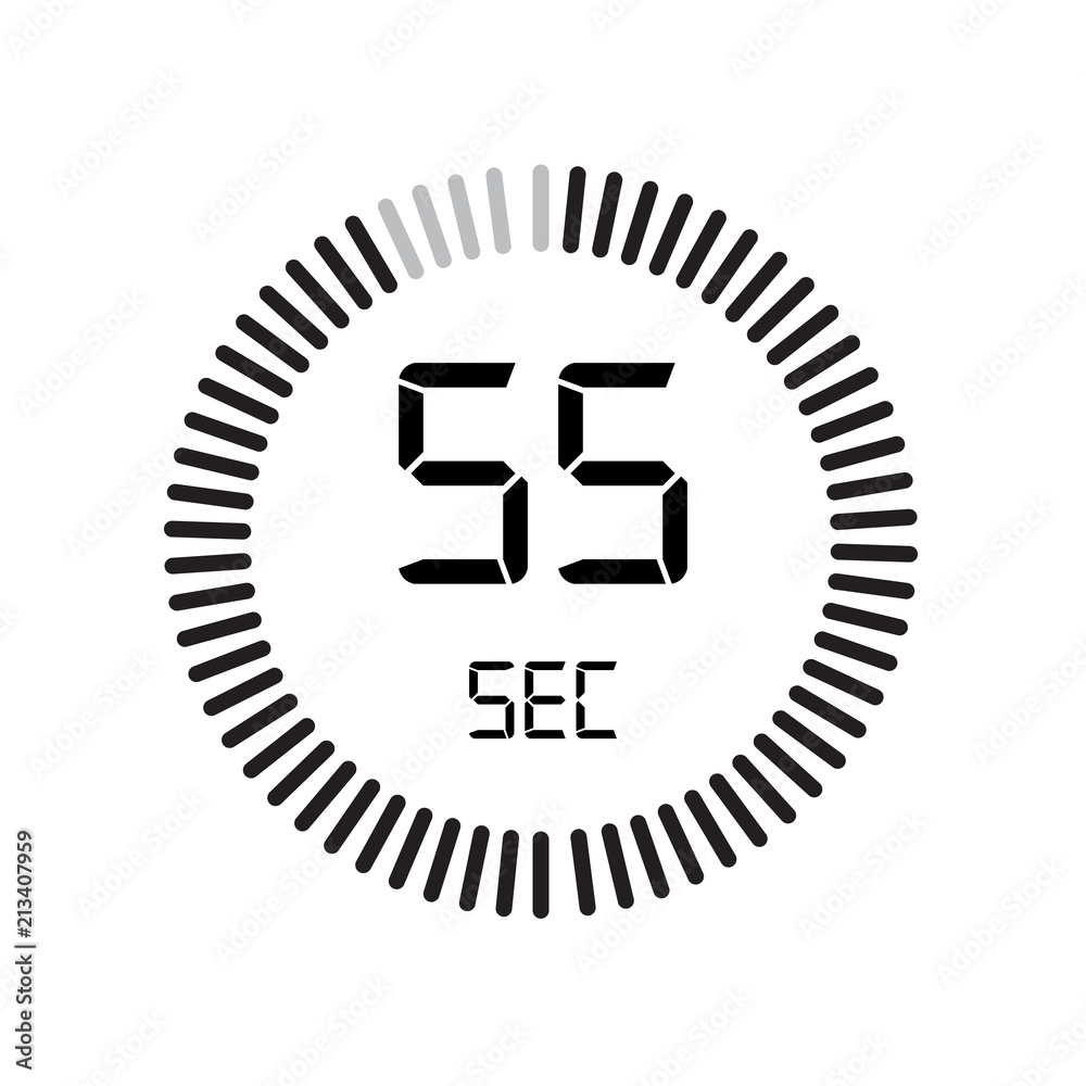 The 55 seconds icon, digital timer. clock and watch, timer, countdown  symbol isolated on white background, stopwatch vector icon Stock Vector |  Adobe Stock