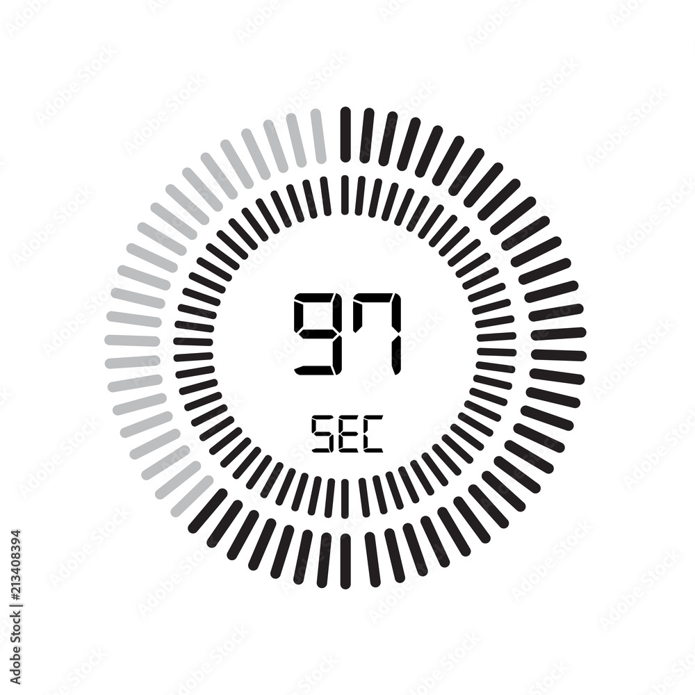 The 97 seconds icon, digital timer. clock and watch, timer, countdown symbol isolated on white background, stopwatch vector icon The 97 seconds icon, digital timer. clock and watch, timer, countdown symbol isolated on white background, stopwatch vector icon