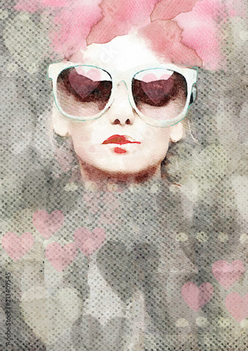 Dream. Watercolor abstract portrait of girl. Fashion background.
