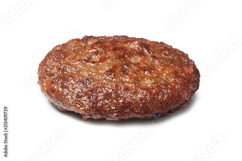 Obraz na plátne Single fried hamburger patty isolated on white background