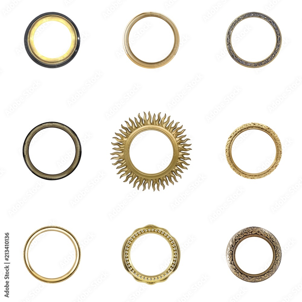 Set of golden round frames for paintings, mirrors or photos Set of golden round frames for paintings, mirrors or photos