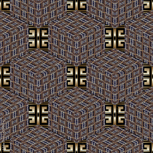 3d cubes abstract greek vector seamless pattern. 