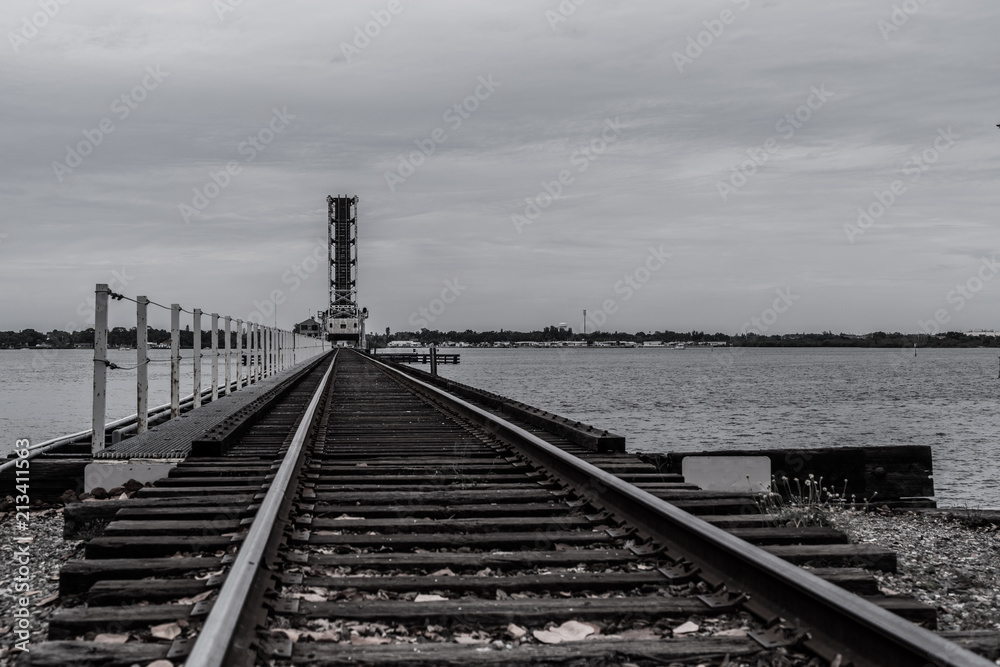 The train tracks along the Riverwalk in Bradenton Florida.