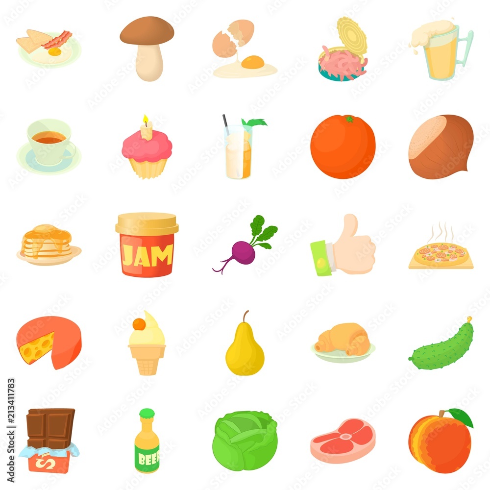 Afternoon snack icons set. Cartoon set of 25 afternoon snack vector icons for web isolated on white background