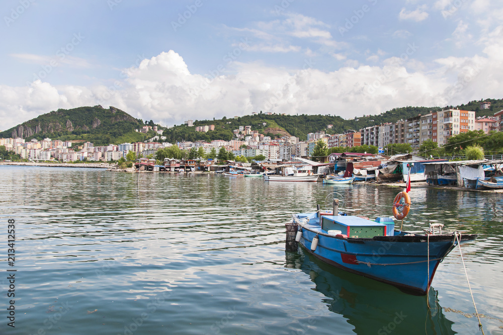 Fisher shelter and fishing boat in giresun Black Sea region of Turkey