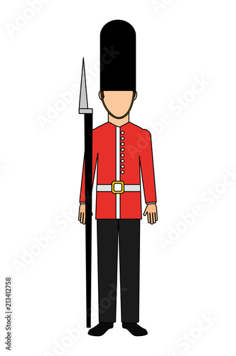 royal british guard with bearskin hat and weapon