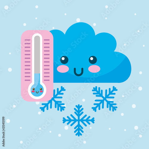 kawaii cloud cold thermometer snowflake winter cartoon