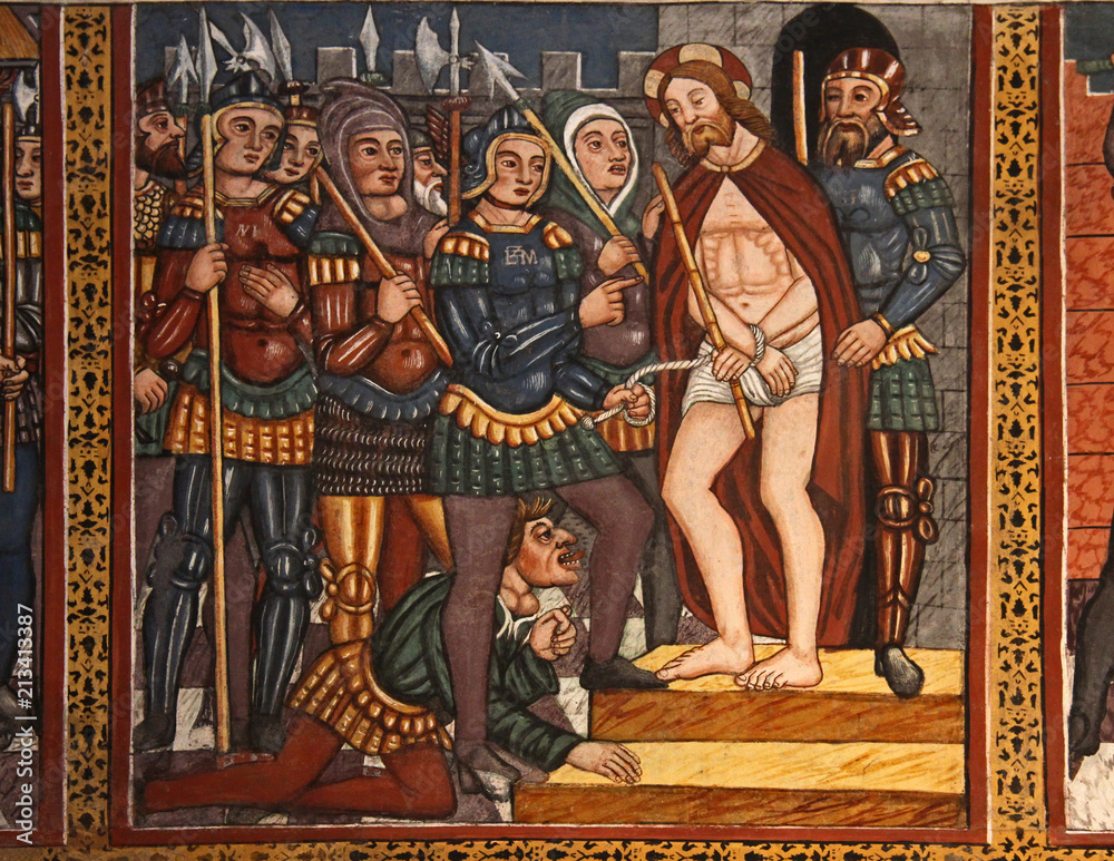 Cristo schernito dai soldati; affresco nella chiesa di San Pietro a Cembra