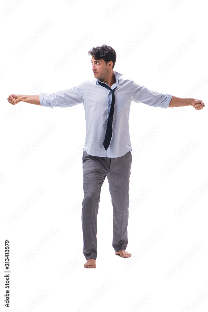 Barefooted businessman isolated on white background
