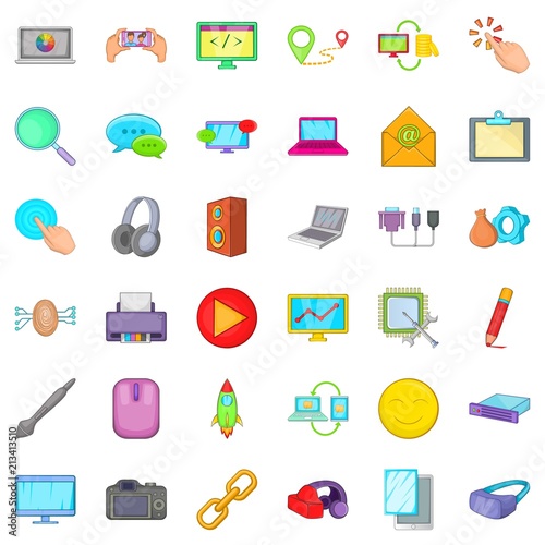 Computer part icons set. Cartoon style of 36 computer part vector icons for web isolated on white background