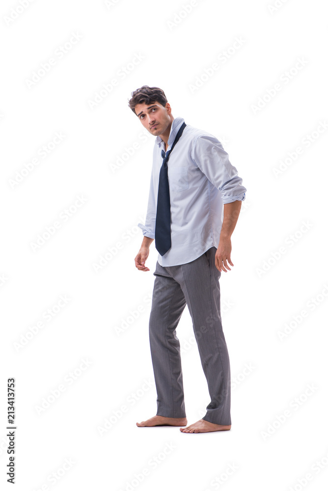 Barefooted businessman isolated on white background Barefooted businessman isolated on white background