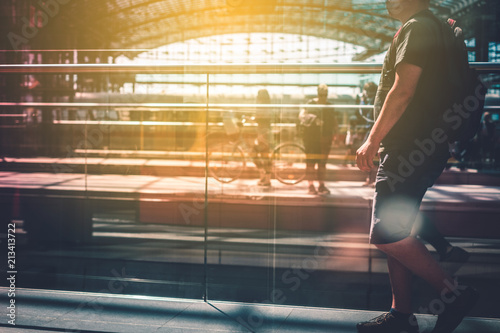 Photography people at train station platform  - travel concept