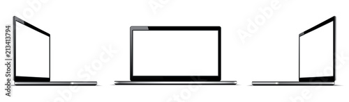 Three black notebook with white display in turn - vector