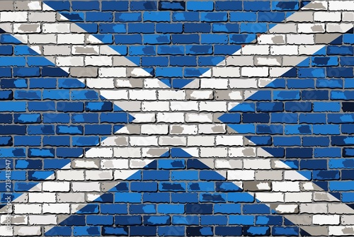 Flag of Scotland - illustration, 
Grunge flag of Scotland on a brick wall,
Scottish flags on brick textured background