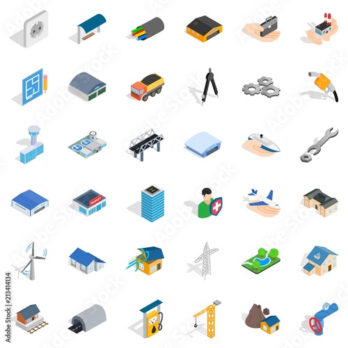 Draw plan icons set. Isometric style of 36 draw plan vector icons for web isolated on white background