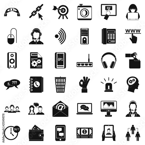 Contact information icons set. Simple style of 36 contact information vector icons for web isolated on white background