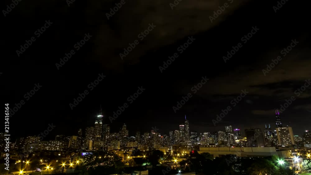 Chicago skyline by night time lapse Chicago skyline by night time lapse