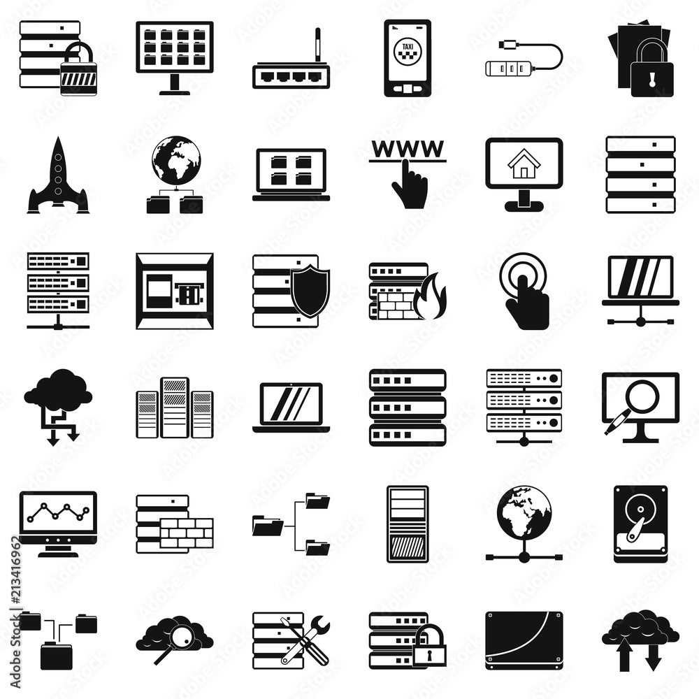 File database icons set. Simple style of 36 file database vector icons for web isolated on white background