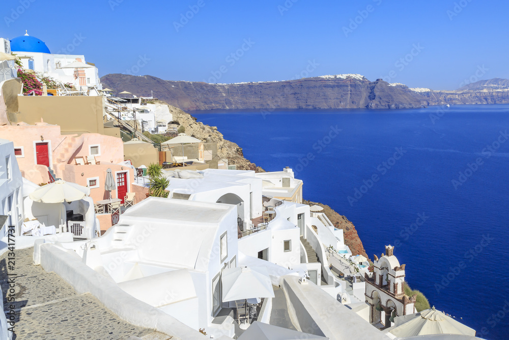 Cityscape of Oia village in Santorini island, Greece