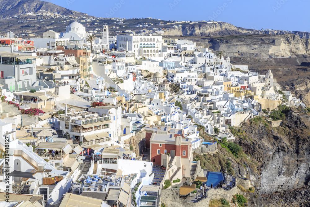 Cityscape of Greek town Thira in Santorini island, Greece