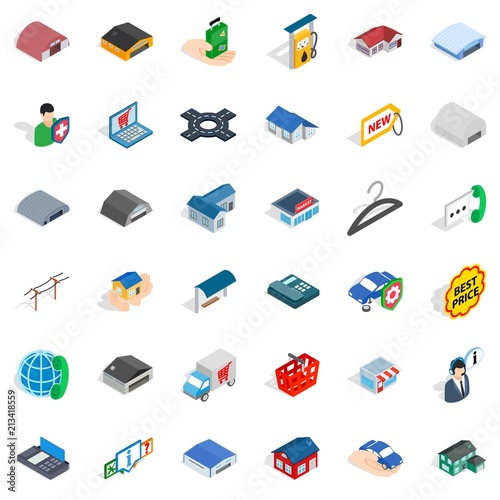 Deposit account icons set. Isometric style of 36 deposit account vector icons for web isolated on white background