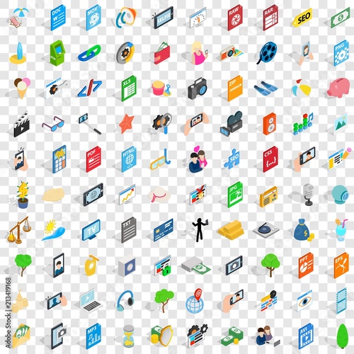 100 camera icons set in isometric 3d style for any design vector illustration