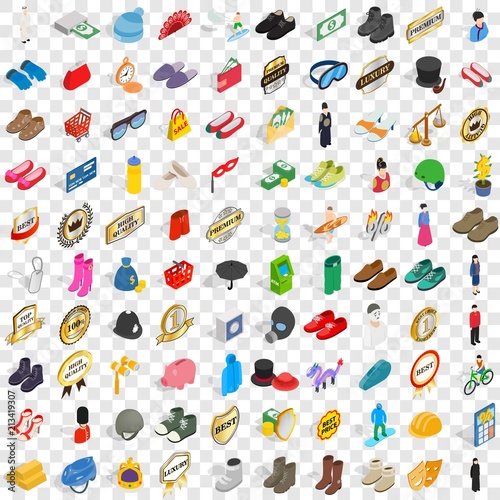 100 clothing and accessories icons set in isometric 3d style for any design vector illustration