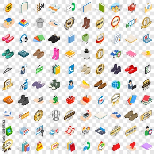 100 commercial icons set in isometric 3d style for any design vector illustration