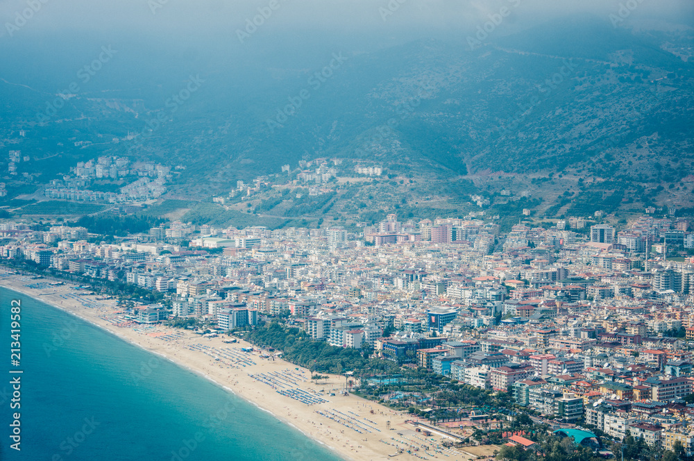 View of the beach Cleopatra. Alanya, Turkey.Wonderful country.At home from a height. Roofs of buildings.View of the city.Observation deck.Mediterranean sea. View of the beach Cleopatra. Alanya, Turkey.Wonderful country.At home from a height. Roofs of buildings.View of the city.Observation deck.Mediterranean sea.