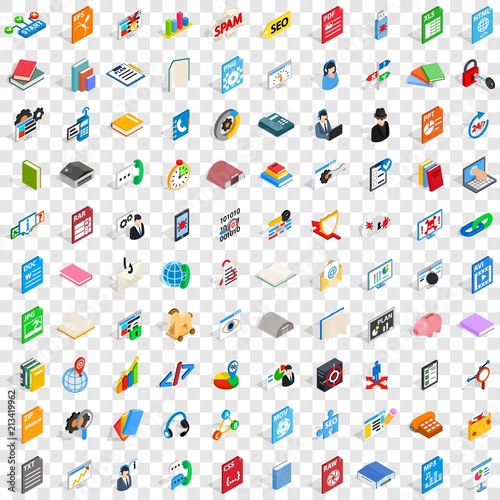 100 e-learning icons set in isometric 3d style for any design vector illustration