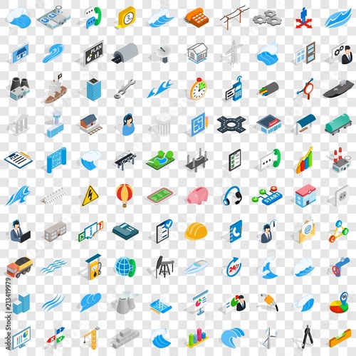 100 electricity icons set in isometric 3d style for any design vector illustration