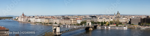 Wide panoramic view of Budapest and Danube river