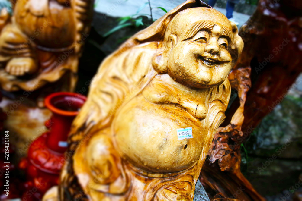 Joyful Buddha Wood Statue