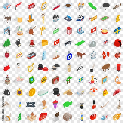 100 europe icons set in isometric 3d style for any design vector illustration