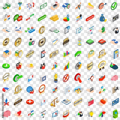 100 excellence icons set in isometric 3d style for any design vector illustration