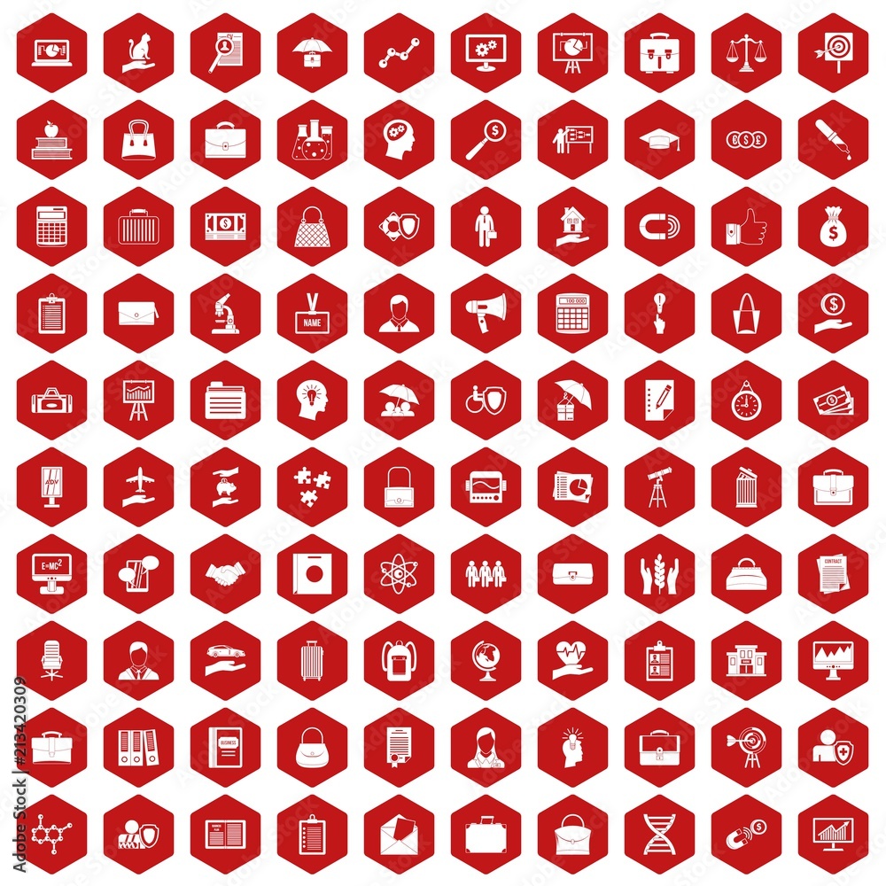 100 portfolio icons set in red hexagon isolated vector illustration 100 portfolio icons set in red hexagon isolated vector illustration