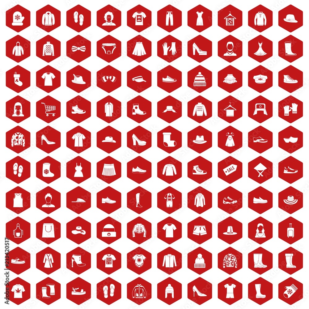 100 rags icons set in red hexagon isolated vector illustration 100 rags icons set in red hexagon isolated vector illustration
